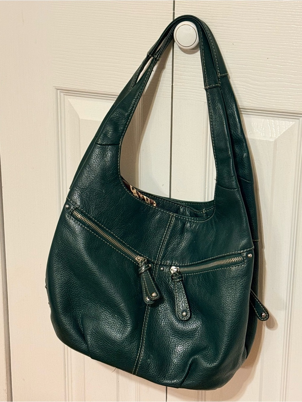 Tignanello Dark Green Leather Hobo Shoulder Bag